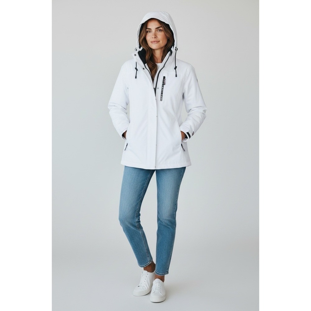 Tommy Hilfiger Women's M White. All Weather Hooded Jacket Logo Coat